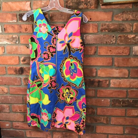 Lilly Pulitzer 100% Cotton Dress Bright Print Sleeveless Zipper Sheath Lined 2 - Picture 6 of 15